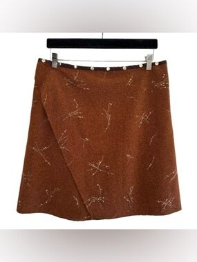 Erin Macleod Snap Wrap Skirt Brown Floral Embroidered One Size